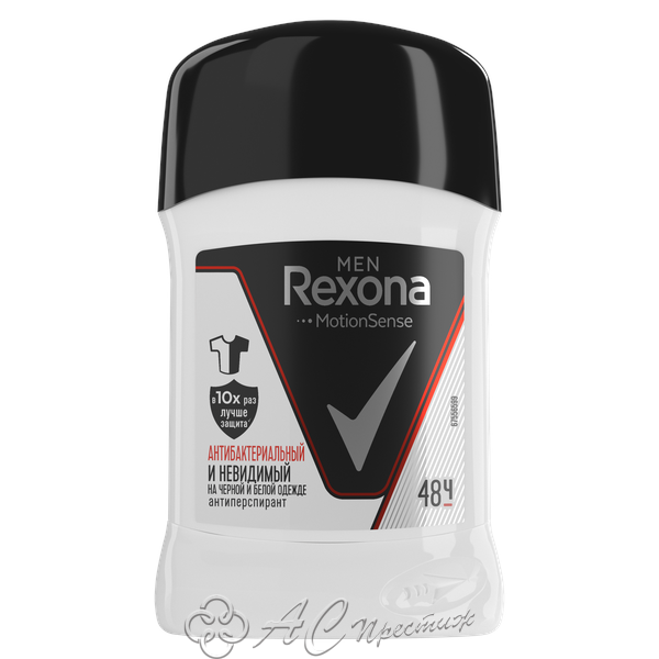 картинка REXONA А/П-Карандаш 50гр мужск. Антибакт. и Невидим. на черном и белом/6 Фирма АС