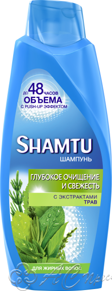 картинка SHAMTU Шампунь 650мл Глубокое очищение и Свежесть травы /6 Фирма АС