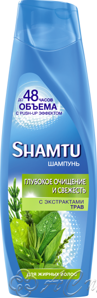 картинка SHAMTU Шампунь 360мл Глубокое очищение и Свежесть травы /12 Фирма АС